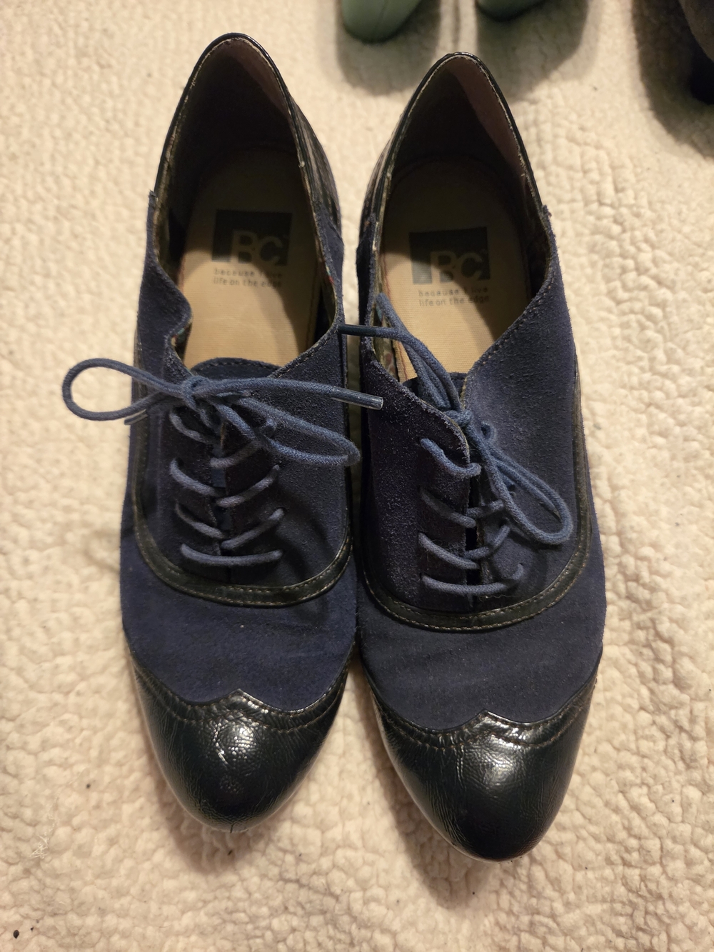 Women's Navy Suede and Patent Oxford Shoes